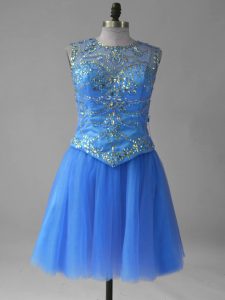 Tulle Sleeveless Mini Length Prom Dresses and Beading and Sequins