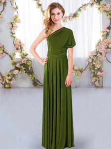 Vintage Sleeveless Chiffon Floor Length Criss Cross Court Dresses for Sweet 16 in Olive Green with Ruching