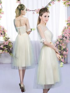 Most Popular Half Sleeves Lace and Bowknot Lace Up Wedding Guest Dresses