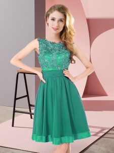 Sleeveless Mini Length Beading and Appliques Backless Bridesmaid Dresses with Turquoise