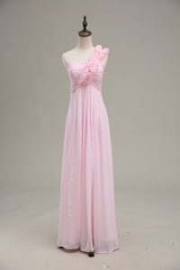 Sexy Floor Length Zipper Prom Dress Baby Pink for Prom and Party and Military Ball with Ruching