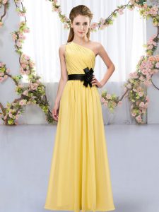 Clearance Floor Length Gold Bridesmaid Gown Chiffon Sleeveless Belt