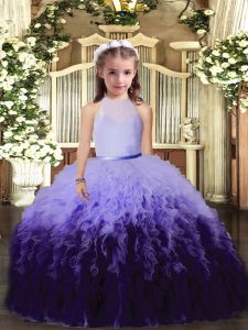 Modern Multi-color Backless Little Girl Pageant Dress Beading and Ruffles Sleeveless Floor Length