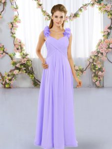 Lavender Sleeveless Chiffon Lace Up Dama Dress for Quinceanera