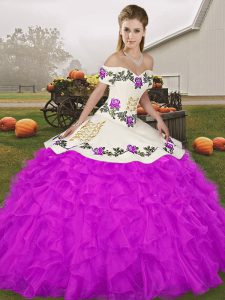 Purple Lace Up Quinceanera Dresses Embroidery and Ruffles Sleeveless Floor Length