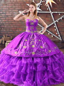 Great Sleeveless Lace Up Floor Length Embroidery and Ruffled Layers Quinceanera Dress