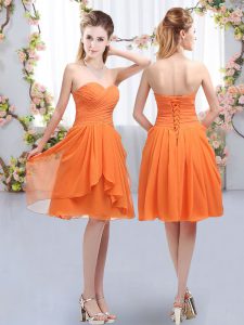 Orange Sweetheart Lace Up Ruffles and Ruching Bridesmaid Dresses Sleeveless