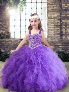 Inexpensive Tulle Sleeveless Floor Length Girls Pageant Dresses and Beading and Ruffles