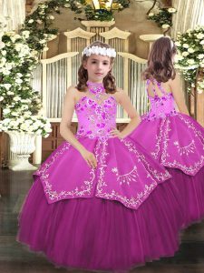 Superior Floor Length Lilac Kids Pageant Dress Tulle Sleeveless Embroidery