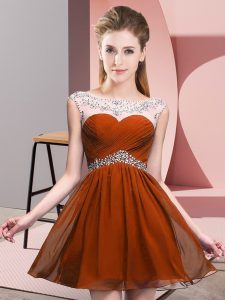 Popular Rust Red Chiffon Backless Scoop Sleeveless Mini Length Prom Dress Beading