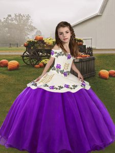 Hot Sale Organza Straps Sleeveless Lace Up Embroidery Pageant Dress for Womens in Eggplant Purple