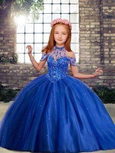 Top Selling High-neck Sleeveless Little Girl Pageant Gowns Beading and Ruffles Lace Up