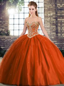 Gorgeous Rust Red Ball Gowns Beading Quinceanera Gowns Lace Up Tulle Sleeveless