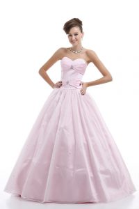 Pink Ball Gowns Sweetheart Sleeveless Organza Floor Length Lace Up Beading Quinceanera Gown