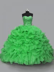 Captivating Organza Sweetheart Sleeveless Lace Up Beading and Ruffles Sweet 16 Dress in Green