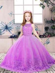 Fantastic Sleeveless Floor Length Little Girls Pageant Dress and Lace and Appliques