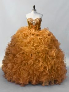 Amazing Gold Ball Gowns Sequins Sweet 16 Quinceanera Dress Lace Up Organza Sleeveless