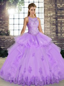 On Sale Floor Length Ball Gowns Sleeveless Lavender 15th Birthday Dress Lace Up