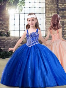 Beading Kids Formal Wear Royal Blue Lace Up Sleeveless Floor Length