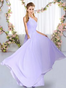 Elegant Lavender One Shoulder Lace Up Ruching Quinceanera Court of Honor Dress Sleeveless