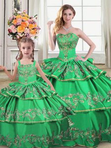 Custom Designed Green Mermaid Ruffled Layers Quince Ball Gowns Lace Up Sleeveless Floor Length