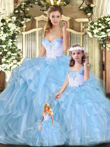 Floor Length Blue Quinceanera Gowns Sweetheart Sleeveless Lace Up