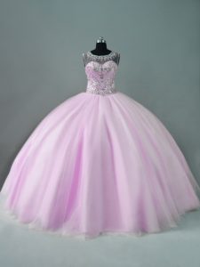 Lilac Zipper Sweet 16 Dresses Beading Sleeveless Floor Length