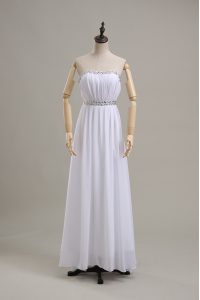 Superior Empire Wedding Dresses White Strapless Chiffon Sleeveless Floor Length Backless