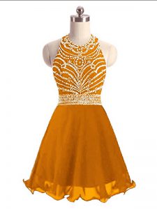 Orange Halter Top Neckline Beading Prom Party Dress Sleeveless Lace Up
