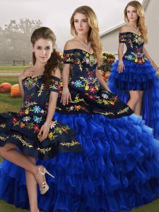 Stunning Sleeveless Lace Up Floor Length Embroidery and Ruffled Layers Sweet 16 Quinceanera Dress