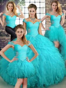 Inexpensive Sleeveless Lace Up Floor Length Beading and Ruffles Sweet 16 Dresses