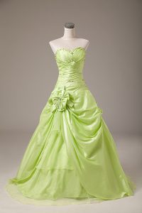 Customized Sweetheart Sleeveless Organza Quinceanera Gown Beading and Hand Made Flower Lace Up