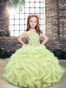 Straps Sleeveless Lace Up Evening Gowns Yellow Green Tulle