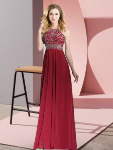 Fashion Burgundy Sleeveless Chiffon Backless Prom Evening Gown for Prom and Party