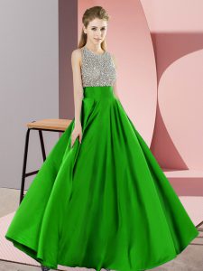 Green Sleeveless Elastic Woven Satin Backless for Prom and Party