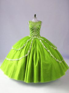 Cute Sleeveless Floor Length Beading and Appliques Zipper Sweet 16 Dresses with