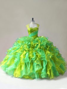 Multi-color Sleeveless Beading and Ruffles Floor Length Quince Ball Gowns