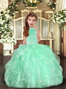 Luxurious Apple Green High-neck Backless Beading Little Girl Pageant Dress Sleeveless