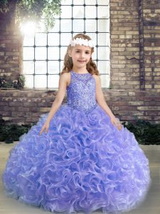 Lavender Lace Up Child Pageant Dress Beading and Ruffles Sleeveless Floor Length