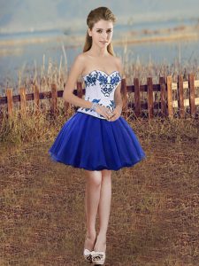 Royal Blue Lace Up Sweetheart Embroidery Prom Dresses Tulle Sleeveless
