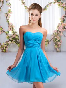 Sleeveless Mini Length Ruching Lace Up Quinceanera Court of Honor Dress with Aqua Blue