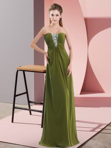 Sexy Floor Length Empire Sleeveless Olive Green Prom Party Dress Zipper