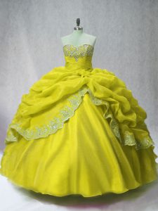 Olive Green Ball Gowns Beading and Appliques and Pick Ups 15th Birthday Dress Lace Up Organza Sleeveless Floor Length