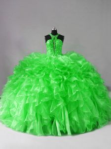 Great Lace Up Vestidos de Quinceanera Beading and Ruffles Sleeveless Brush Train