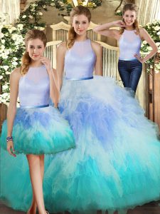 Beautiful Tulle High-neck Sleeveless Backless Ruffles Sweet 16 Dresses in Multi-color