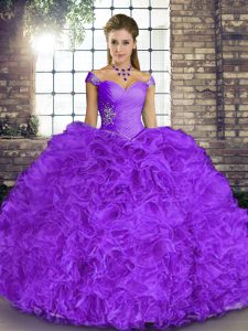 Lavender Sleeveless Floor Length Beading and Ruffles Lace Up Vestidos de Quinceanera