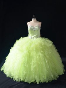Admirable Floor Length Ball Gowns Sleeveless Yellow Green Ball Gown Prom Dress Lace Up