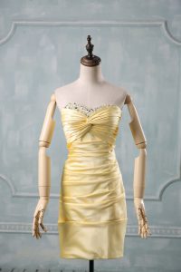 Pretty Yellow Taffeta Side Zipper Sweetheart Sleeveless Mini Length Prom Evening Gown Beading and Ruching