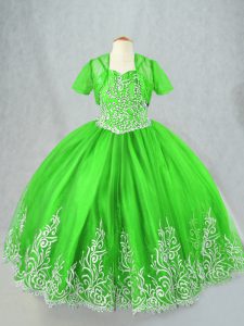 Ball Gowns Tulle Spaghetti Straps Sleeveless Beading and Embroidery Floor Length Lace Up High School Pageant Dress