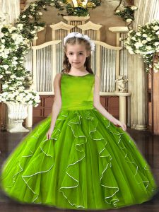 Attractive Olive Green Sleeveless Floor Length Ruffles Lace Up Little Girls Pageant Gowns